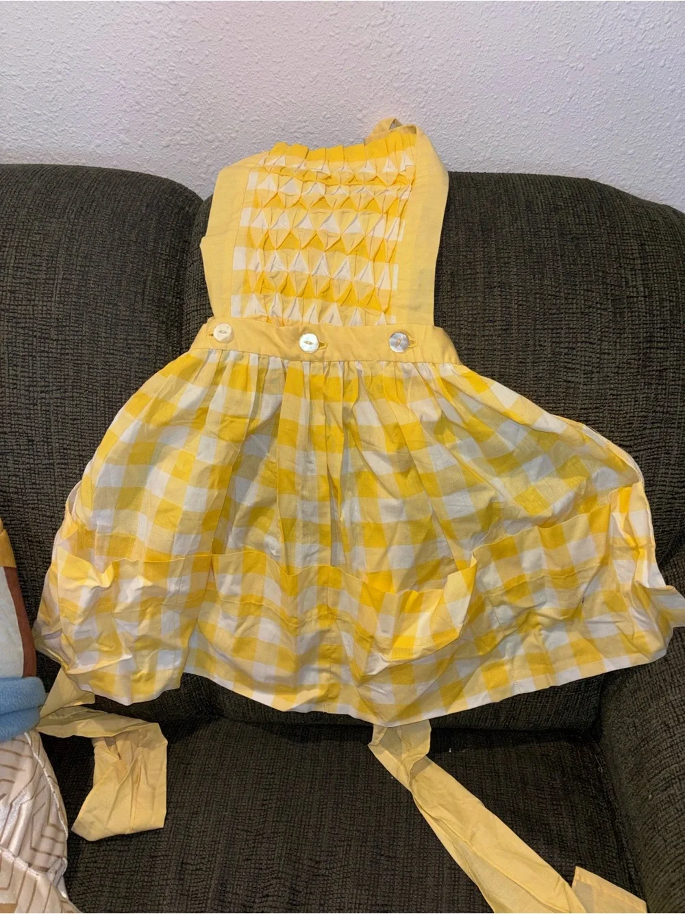 Vintage hand crafted convertible apron. Unbutton to make it a waist only apron.